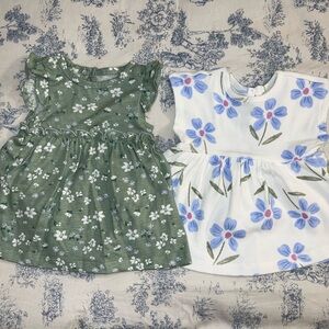 Carter's Green and White Casual Flutter Sleeve Dress